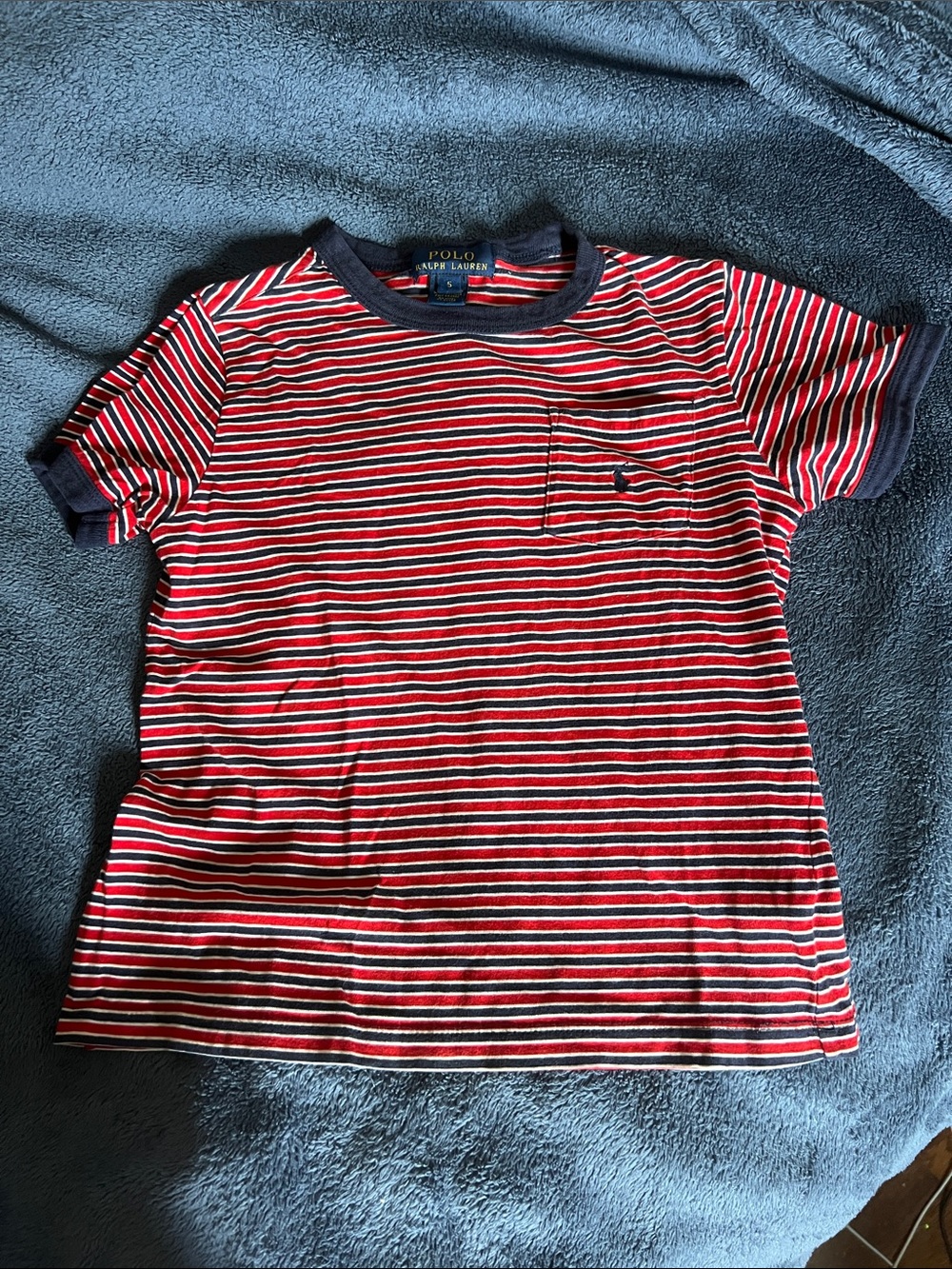 Polo by Ralph Lauren Red & Navy Striped Pocket Tee